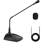 Desktop Gooseneck Wired Microphone System - Table Mounted Corded Voice Condenser Mic with Pop Filter - XLR to 1/4'' Sound Cord - for Karaoke, Conference, Studio Audio Recording - Pyle PDMIKC5 Black