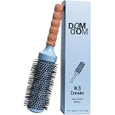 Dom Dom Ceramic Round Hair Brush, Vented Blowout Brush, Small 1.77" Barrel | Long barrel for faster blow drying, even heat, cork &amp; birch wood handle, for short hair, face framing pieces &amp; root lift