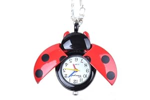 JSHE Fahion Red Ladybug Shape Stainless Necklace Pocket Pendant Watch