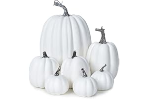Lvydec 7pc Assorted Size White Pumpkins Craft Pumpkins for Halloween Thanksgiving Autumn Festive Party Supplies
