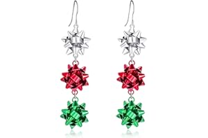 QOCAOFIG Christmas Earrings for Women, Cute Green Christmas Gift Bow Dangle Earring, Holiday Crazy Party Drop Stud Earrings