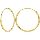 14k Yellow Gold Endless Hoop Earrings Round Flexible Thin Small little Continuous Real Pure Gold Hoops
