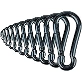 Branded Boards Black & Silver Zinc-Galvanized Heavy Duty Bushcraft Carabiner Spring Snap Clip Link Hooks 200-500lb Load 2, 6 & 12 Packs