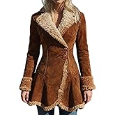 utcoco Womens Sherpa Lined Suede Jacket Fall Fashion Outfits Slim-Fit Faux leather Fleece Jackets Winter Coat (Medium, Brown)