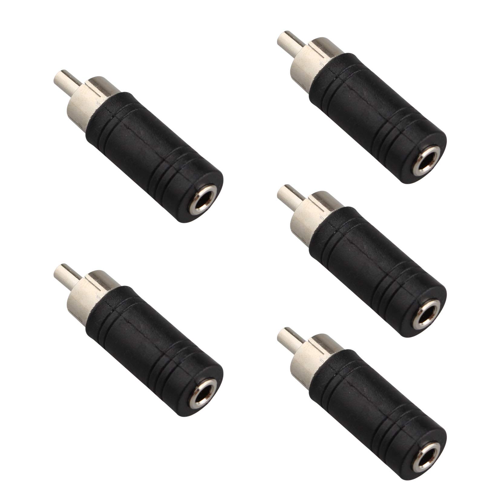 Jopto 5PCS 3.5mm Female Mono Jack to RCA Male Adapter High Performance Mini Jack Mono Female Socket to Single RCA Phono Male Plug Metal Audio Converter Professional AV Adapter Black
