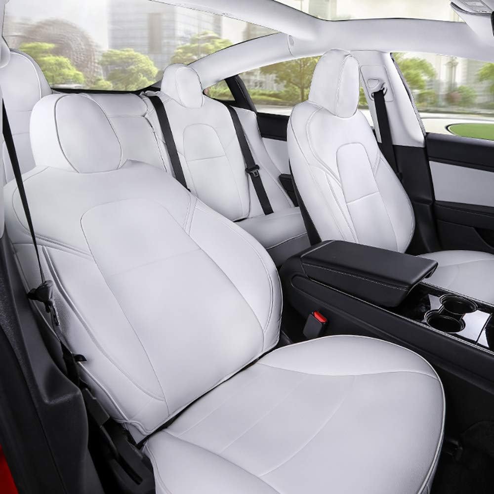 Car Seat Cover Modification for tesla Model3, 5D All-Around Seat Cover -Four Seasons Universal Seat Cushion -Car Interior Decoration,Bright-grey