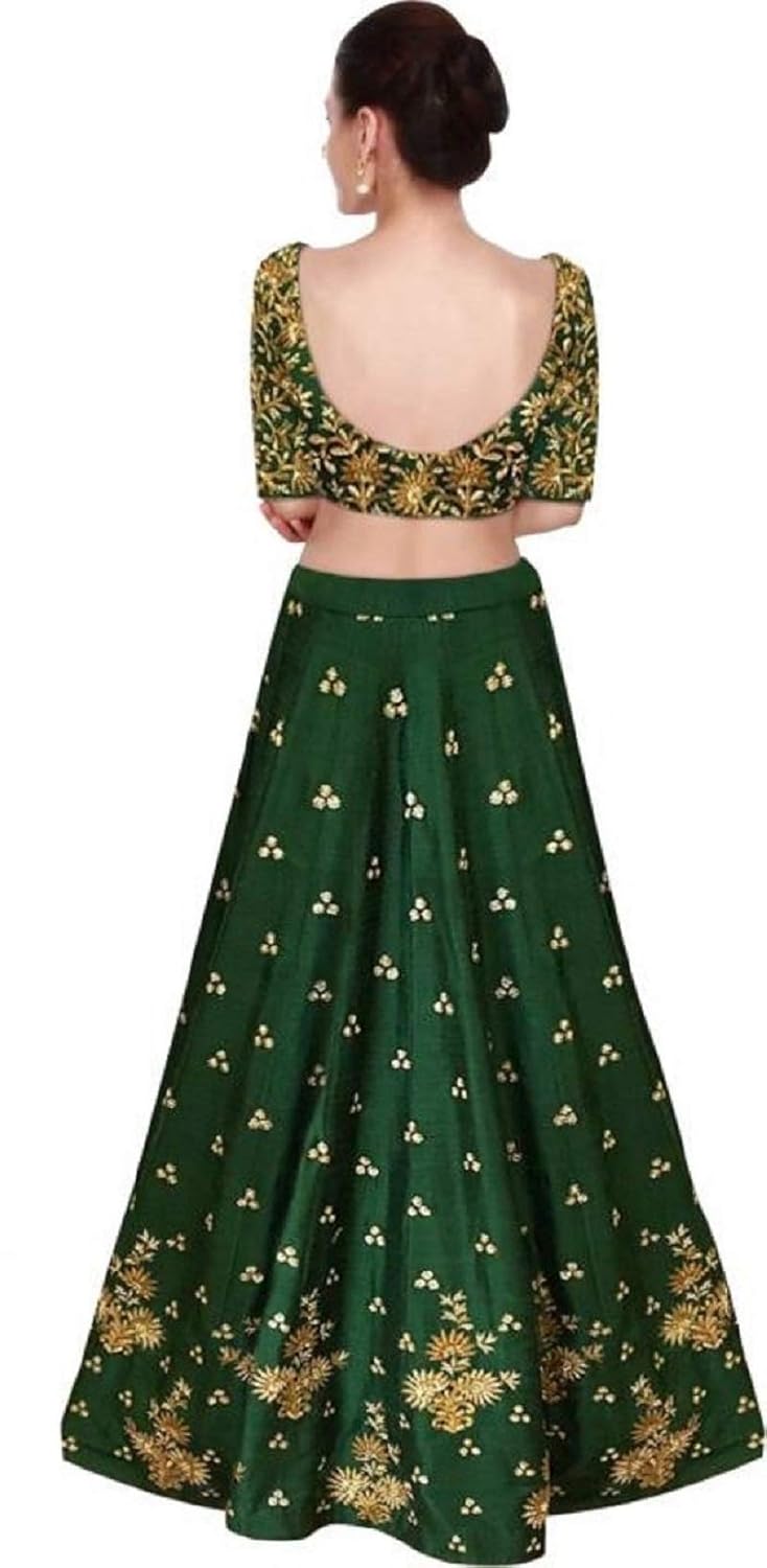 women's taffeta silk embroidered semi stitched lehenga choli (free size)