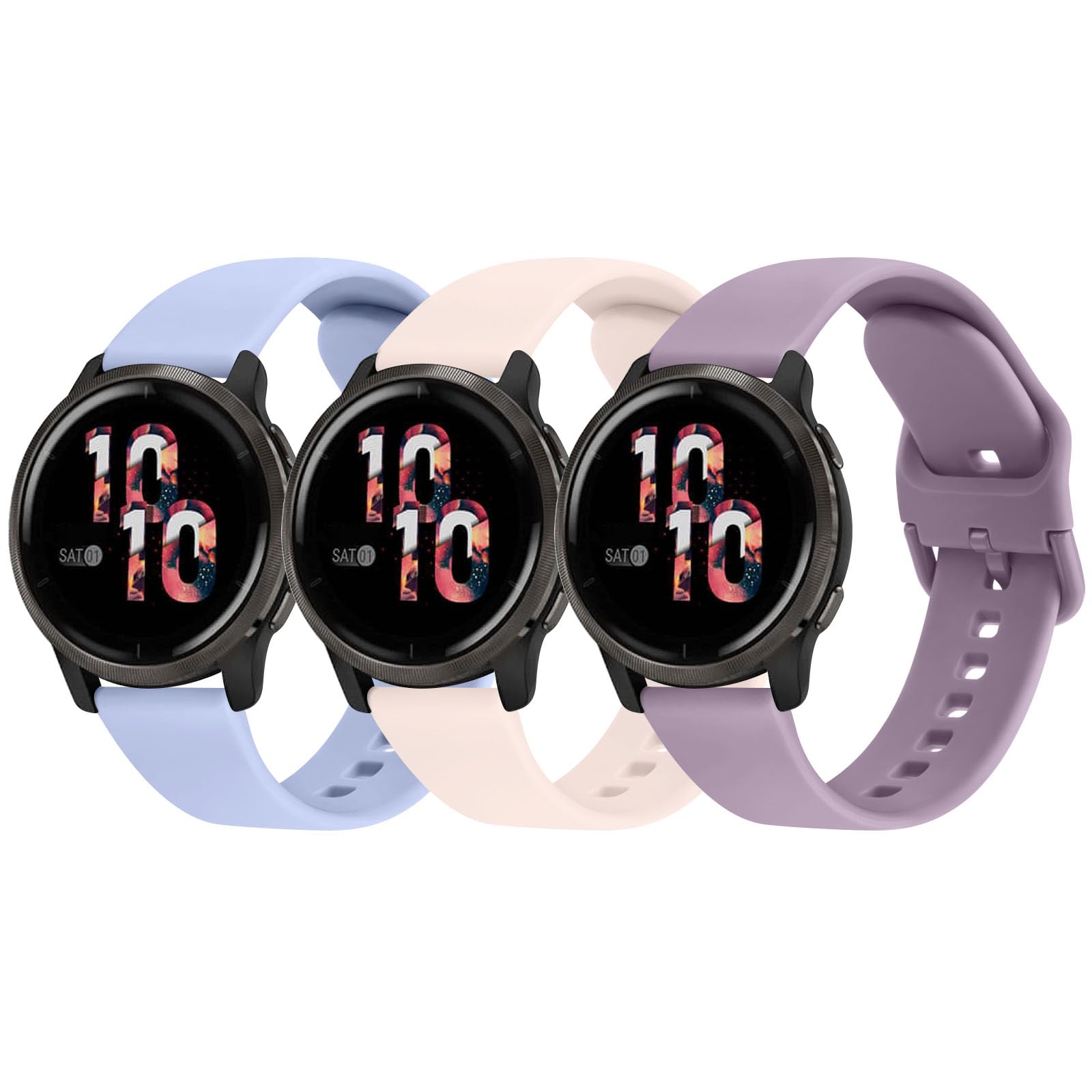 Pack 3 Straps for Garmin Vivoactive 4/Venu 2/Forerunner 255, 22mm Soft Silicone Replacement Sport Watch Band for Garmin Vivoactive 4/Venu 2/Forerunner 255 (Nude Pink/Nude Blue/Violet)