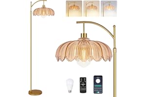 QIYIZM Floor Lamp for Living Room,Bedroom,Gold Dimmable Standing Lamp with Remote,Mid Century Modern Brass Tall Lamp Retro Vintage Green Glass Lamp Floor Light Boho Bohemian