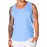 Runcati Men's Sleeveless Tank Tops Crewneck Workout Gym Cotton Muscle Pocket T Shirt
