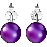 Natural Amethyst Stud Earrings, 925 Sterling Silver 6mm Round Ball Studs, Minimalist Healing Crystal Jewelry for Women, February Birthstone