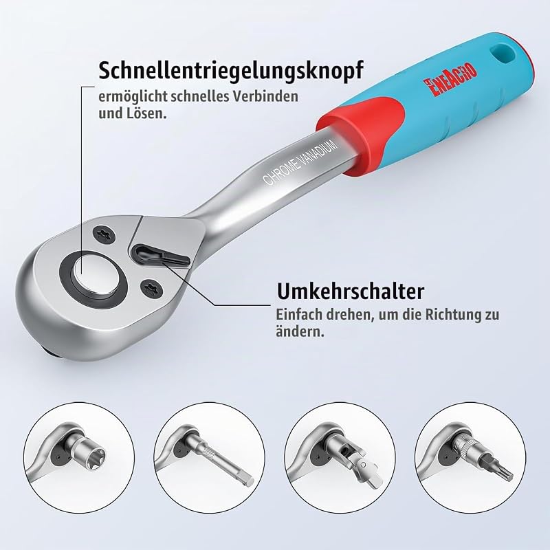Steckschlüsselsatz 46-teilig Ratschenkasten, Werkzeugkoffer mit 1/4" Umschaltknarre, Stecknüsse，Verlängerungen, Bits, Chrom-Vanadium-Stahl, inkl. Koffer