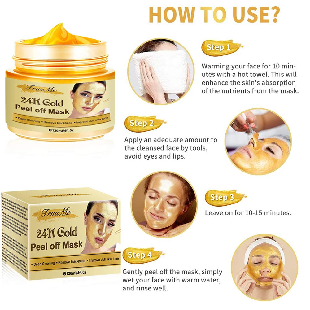 Gold Facial Mask, Peel off Mask, Blackhead Remover Mask with 24K Gold Extract, Anti-Aging, Deep Cleansing Blackhead ＆ Acne Scars, Dirt ＆ Oil, Repairs Uneven Skin Tone : Beauty