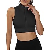 SEAUR Workout Tank Tops for Women Built in Bra Zip Up Mock Neck Crop Top Yoga Gym Athletic Running Sleeveless Shirts
