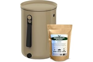TeraGanix Bokashi Compost Bin + 1 Lb Bokashi Bran, Kitchen Countertop Composter, All Season Indoor Composting, Easily Drain Liquids, Odor Free, Airtight Lid, 2.5 Gallon, Cappuccino
