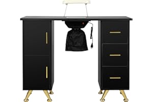 Hicomony Black Nail Table for Nail Tech, Manicure Table Nail Desk with Nail Arm Rest, Nail Dust Collector, Acetone Resistant, Nail Table Beauty Mesa de Uñas Profesional