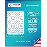 Premium Label Supply Glossy Clear Sticker Round Labels – 1" Circle – Laser/Inkjet Compatible – (63 per Sheet), 10 Sheets – 630 Total Adhesive Labels