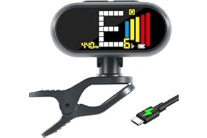 EX Professional Rechargeable Clip-On Guitar Tuner with LCD Screen - Chromatic Clip on Tuner for Acoustic Guitar, Bass Guitar, Ukulele, Violin & Chromatic