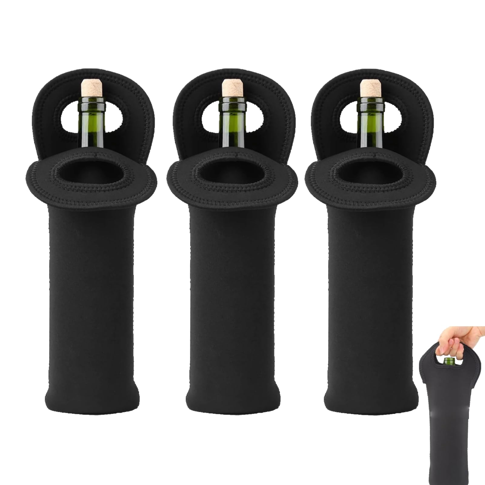 Wine Bag,3Pcs Neoprene Wine Champagne Bottle Holder Tote Carrier with Handle 17.17x4.52 inch Bottle Sleeve Protector Drinks Carrying Bag for Travel Protector Home Picnic