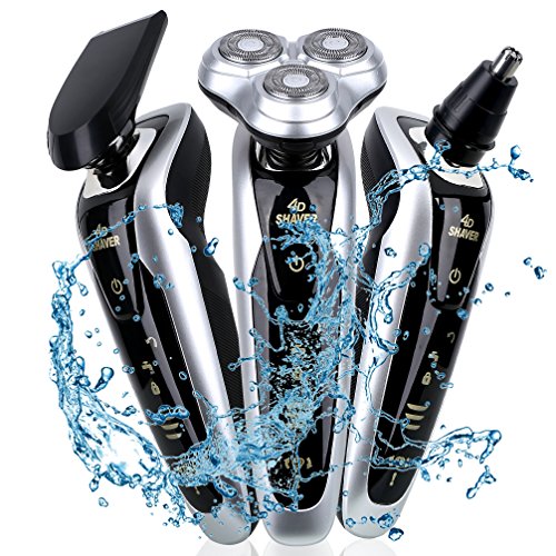 Electric Shaver for Men, Mustache Beard Trimmer, Professional Waterproof 3 in 1 4D Rotary Floating Heads Washable Rechar