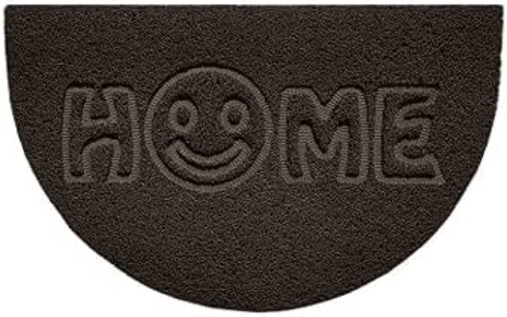 Nicoman Embossed Halfmoon Half Circle Door Mat Dirt-Trapper Jet-Washable Doormat 70x44cm (Brown, HOME SMILEY FACE Shape) - Use Indoor or Sheltered Outdoor