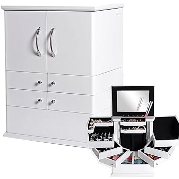 Intirilife – Kosmetikbox Beauty Case Make-up Box mit Spiegel und 7 Fächern in Weiss