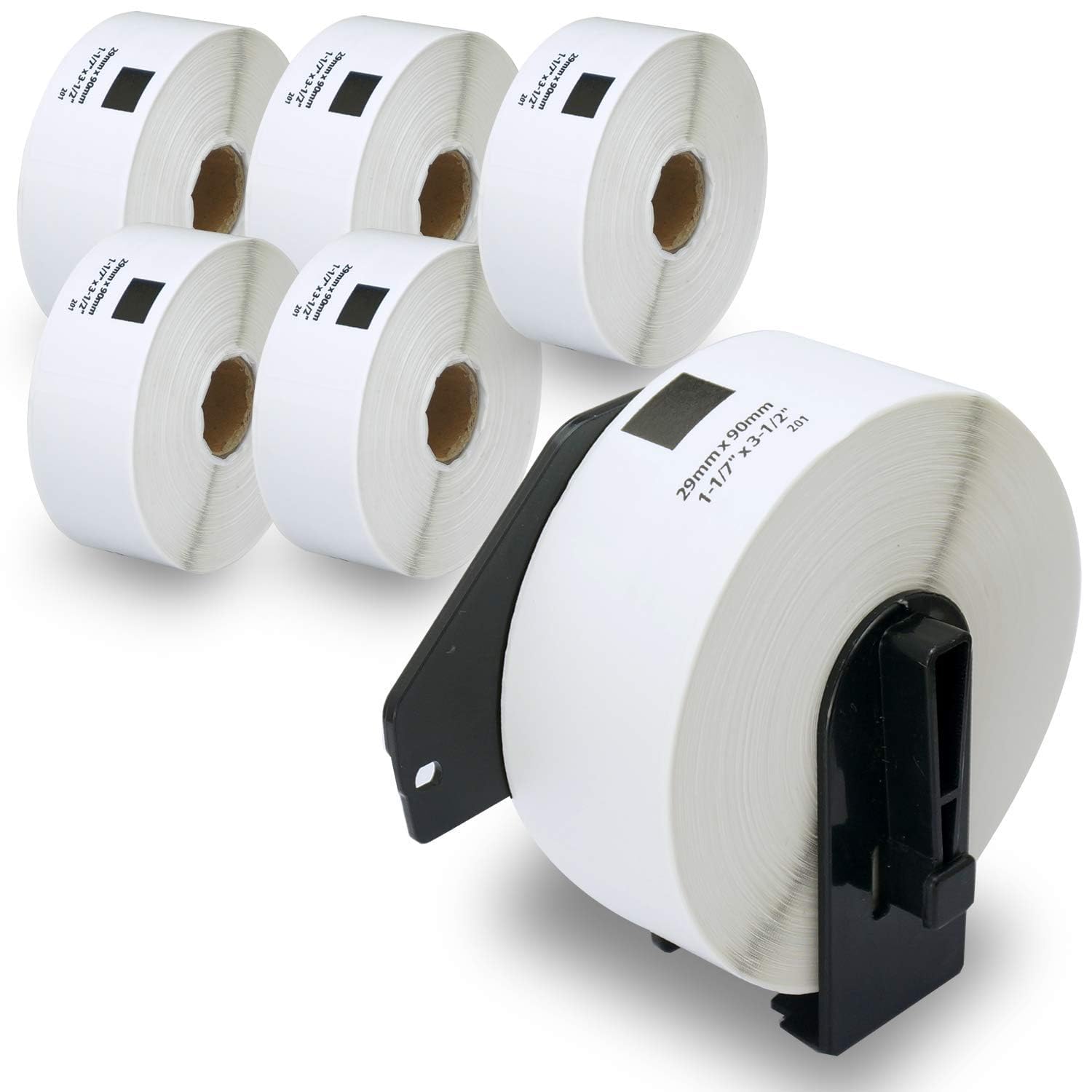 BETCKEY - 6 Rolls DK-11201 Labels with ONLY 1 Reusable Label Holders, 29mm x 90mm, 2400 Standard Address Labels Using for Ql Label Printers