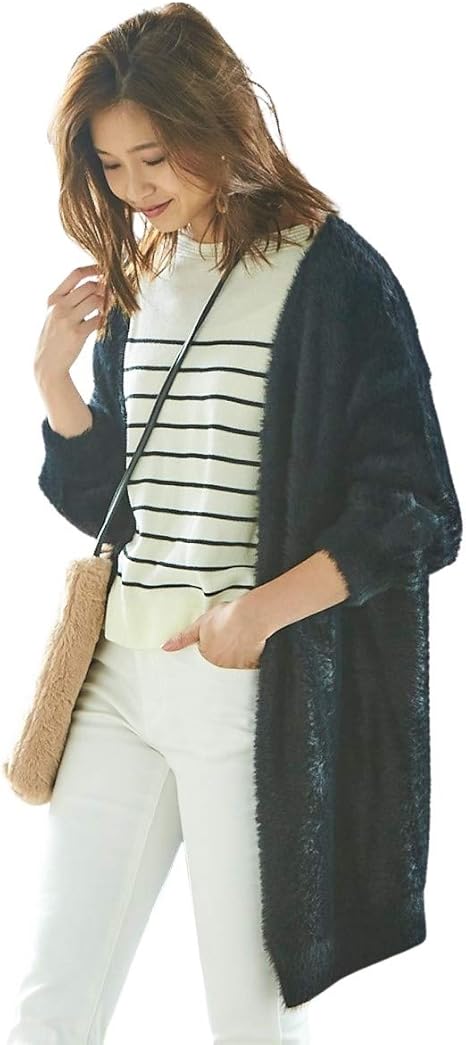 Amazon Nissen ニッセン カーディガン ボレロ フェミニン 標準サイズ パチパチしにくい シャギーニットロングトッパー カーディガン 黒 S M レディース カーディガン ボレロ 通販