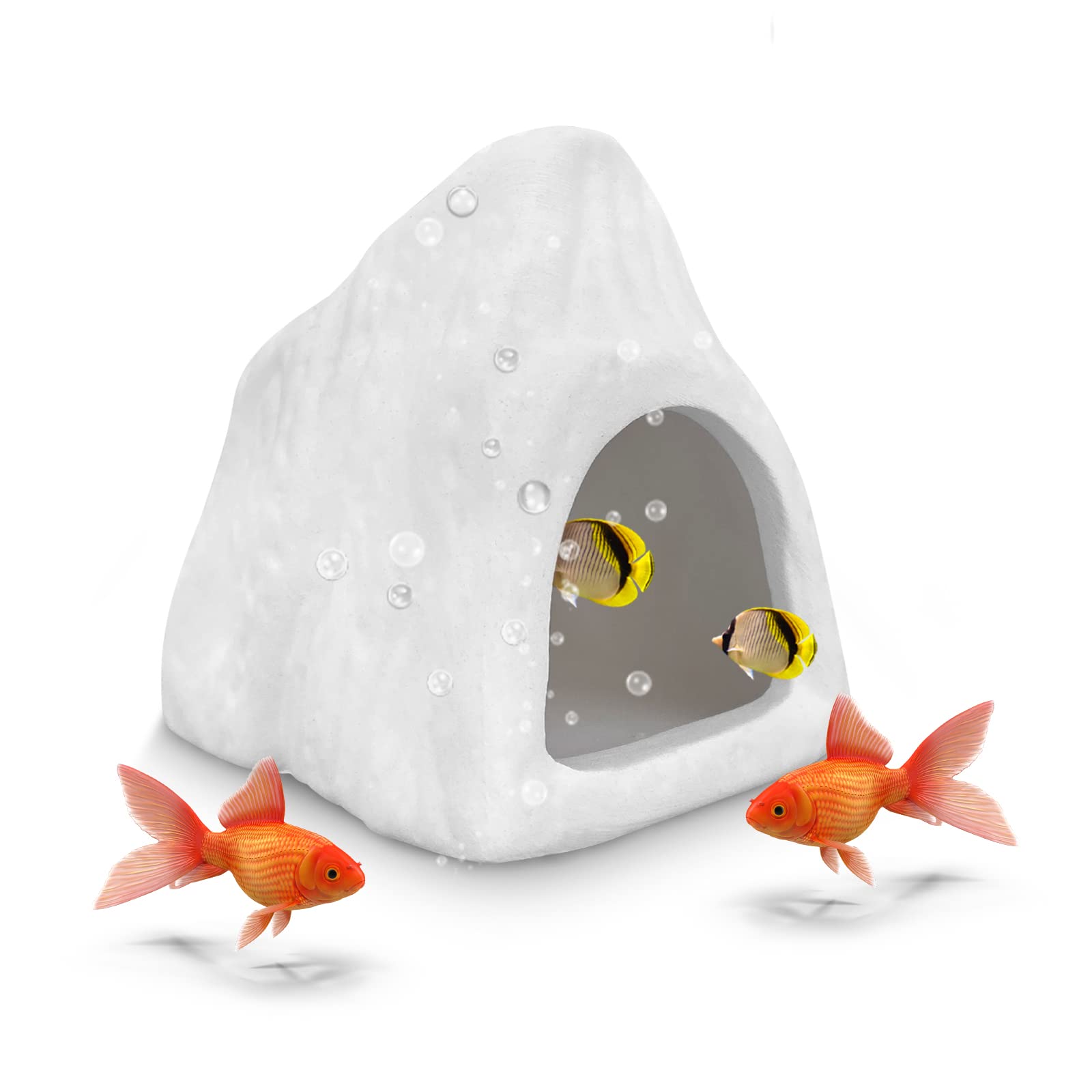 FuninCrea Ceramics Fish Tank Cave Decoration, Realistic Rockery Safe Ceramic Aquarium Hideaway Rocks Fish Tank Ornaments for Betta Shrimp Cichlid (A)
