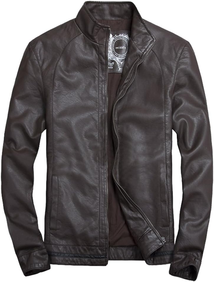 TH000 Mens PU Business Travel Jacket Slim Bomber Coat Top Jackets Brown
