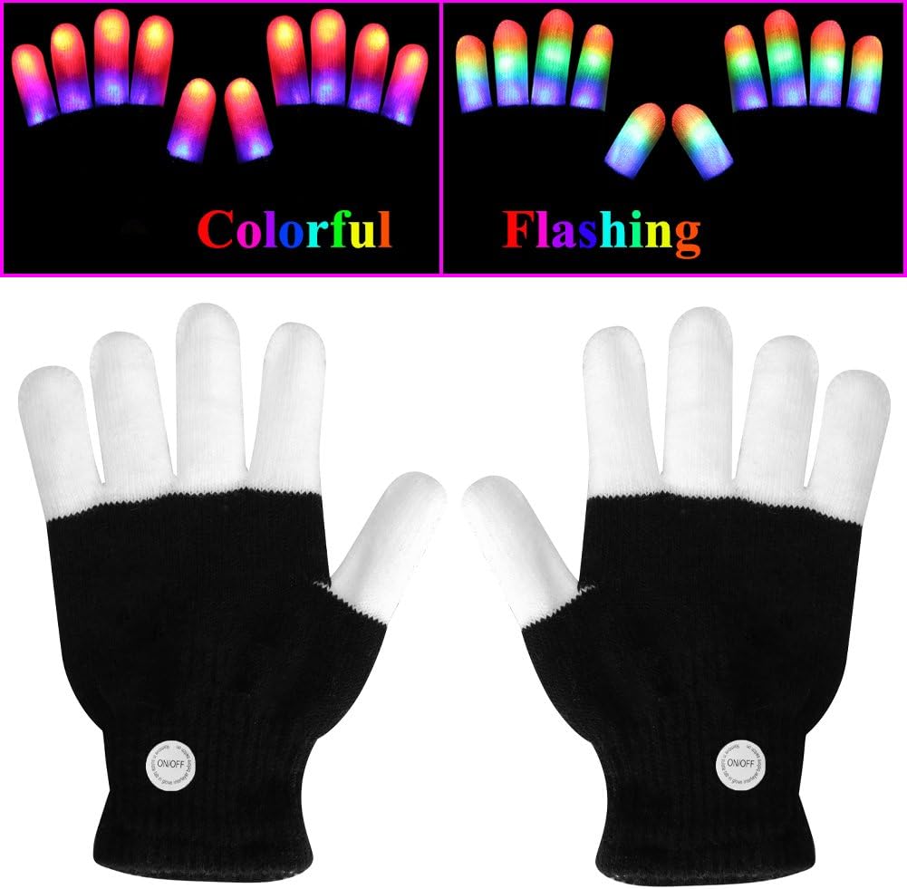 eboozone LED Gloves, Finger Lights Toys with Lights Rave Gloves for Party, for Kids (Black, Kids)