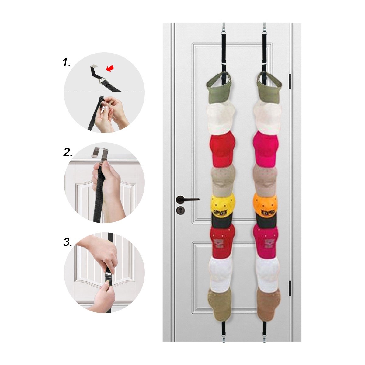 ASOON Caprack Baseball Cap Hang up Organizer, Baseball Cap Holder-2 Pack hold 16 Caps