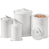 Nihow Ceramic Canisters for The Kitchen: Food Storage Containers with Air Tight Ceramic Lid for Flour/Sugar/Rice/Coffee/Cookies/Candy - Set of 4 (Matte White)