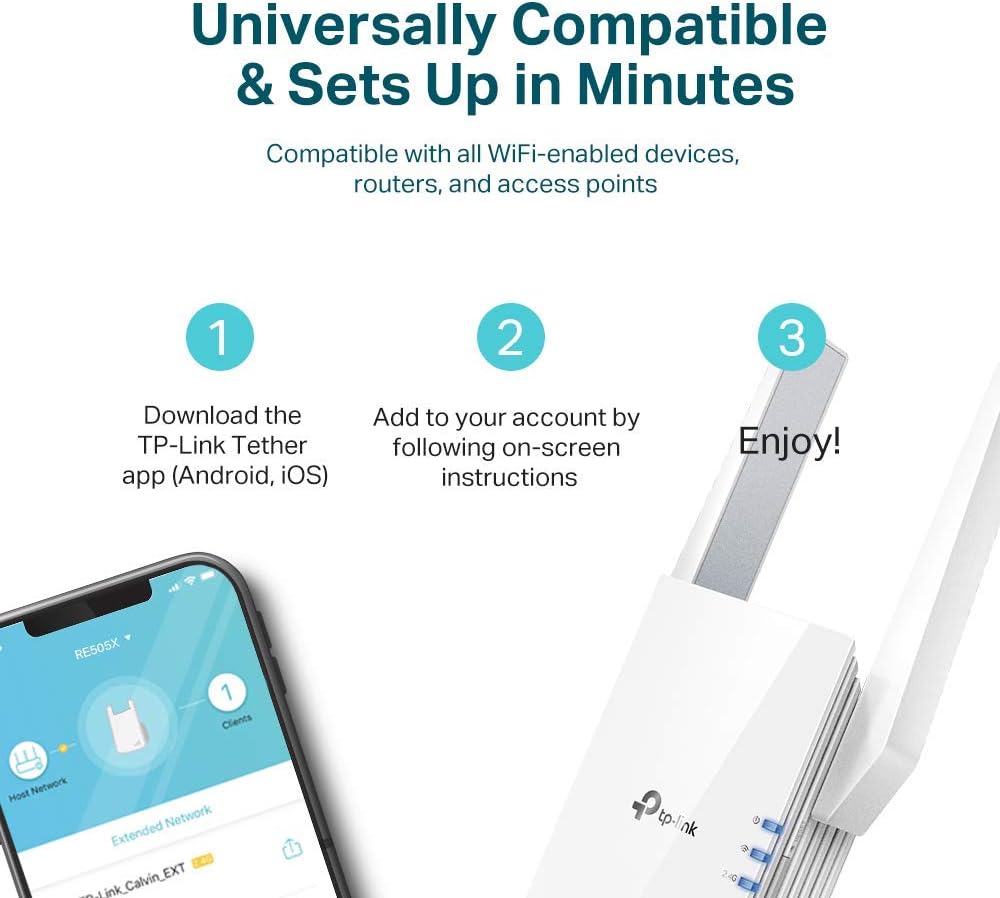 TP-Link AX1500 WiFi Extender Internet Booster, WiFi 6 Range Extender Covers up to 1500 sq.ft and 25 Devices,Dual Band up to 1.5Gbps Speed, AP Mode w/Gigabit Port, APP Setup, OneMesh Compatible(RE505X): Computers & Accessories