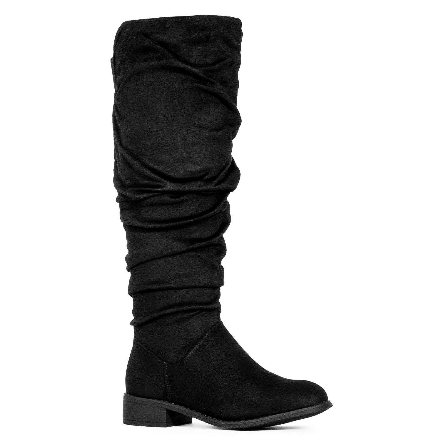 black pull on knee high boots