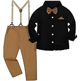 DISAUR Boys Suits 3 Pieces Formal Dress Shirt with Bowtie+Suspender Pants Boy Gentleman Outfits Set 4-8 Years