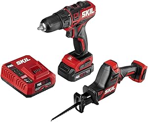 SKIL 2-Tool Kit: PWRCore 12 Brushless 12V 1/2 Inch Cordless Drill Driver and Compact Brushless Reciprocating Saw, Includes 2.0Ah Lithium Battery and PWRJump Charger - CB742601