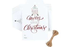 GCQQ Beauty 50pcs Tags, 2.1"X3.3" Have Yourself a Merry Little Christmas, 300g/m² Thick White Paper Tags With String for Pres