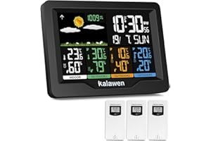 Kalawen Home Wireless Weather Station Multiple Sensors with Atomic Clock, Indoor/Outdoor Thermometer Wireless Humidity Barometer Monitor