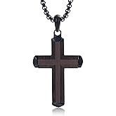 GTMJ Wooden Cross Necklace for Men Ebony Christianity Cross Necklace with Steel Adjustable Box Chain 24-26 Inches Christmas Gifts