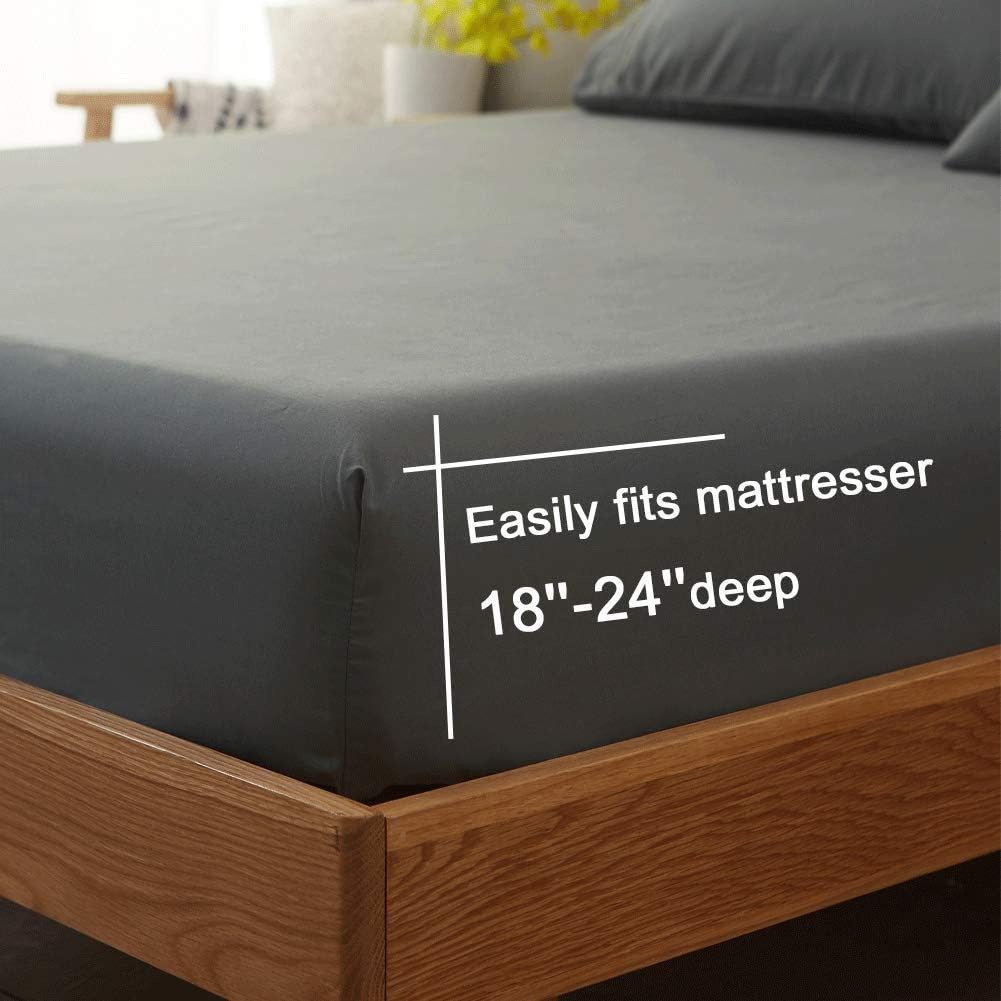 SONORO KATE Bed Sheet Set Super Soft Microfiber 1800 Thread Count Luxury Egyptian Sheets Fit 18-24 Inch Deep Pocket Mattress Wrinkle and Hypoallergenic-4 Piece (Dark Grey, Queen): Home & Kitchen