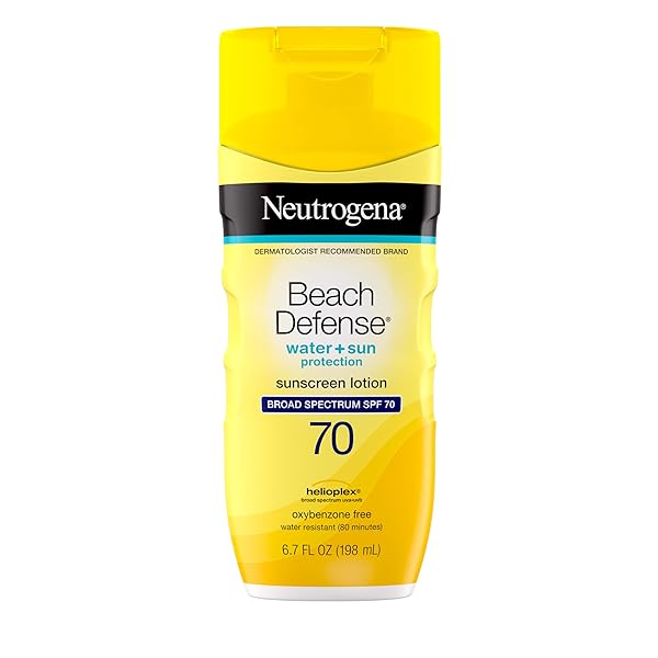 NEUTROGENA BEACH DEFENSE WATER-RESISTANT BODY SUNSCREEN LOTION WITH BROAD SPECTRUM SPF 70, OIL-FREE & PABA-FREE FAST-ABSORBING SUNSCREEN LOTION, UVA/UVB PROTECTION, OXYBENZONE-FREE, 6.7 OZ