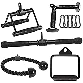 DYNASQUARE Cable Attachments for Home Gym, Made of Heavy Duty Solid Steel, LAT Pulldown Attachment, Weight Machine Accessories, Straight Pull Down Bar, Tricep Rope, Exercise &amp; Double D Handle
