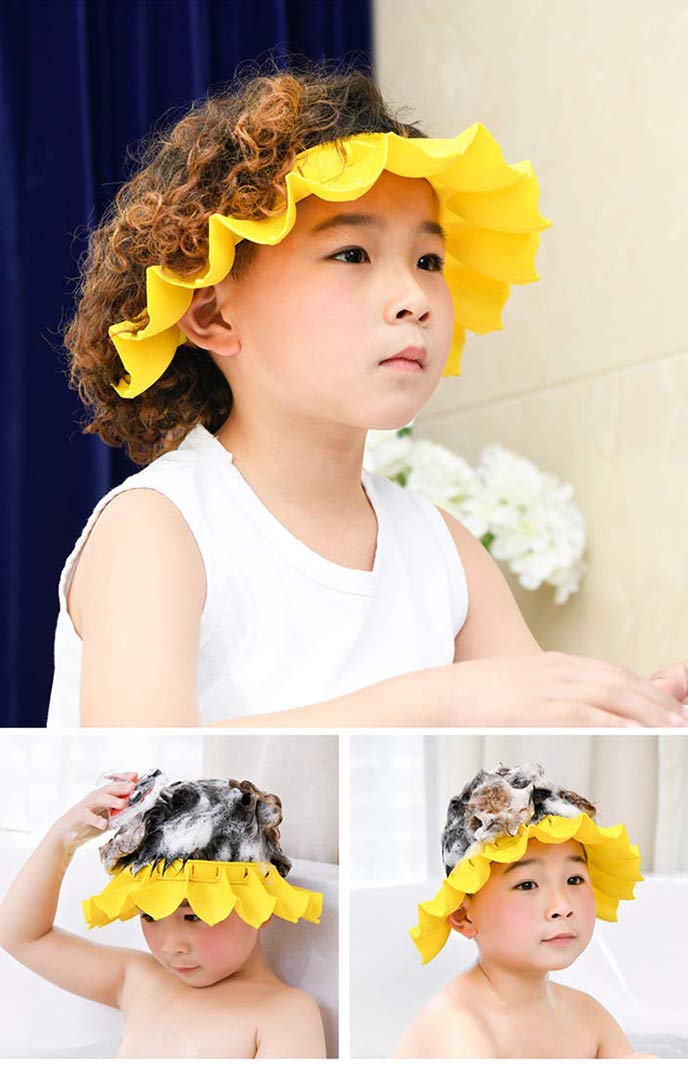Baby Shower Cap Silicone Bathing Hat, Adjustable Shower Cap Kids, Infants Soft Protection Hat Safety Visor Cap Hat for Toddler Children 0-8 Years old/14.5-19.7 Inches (Yellow)