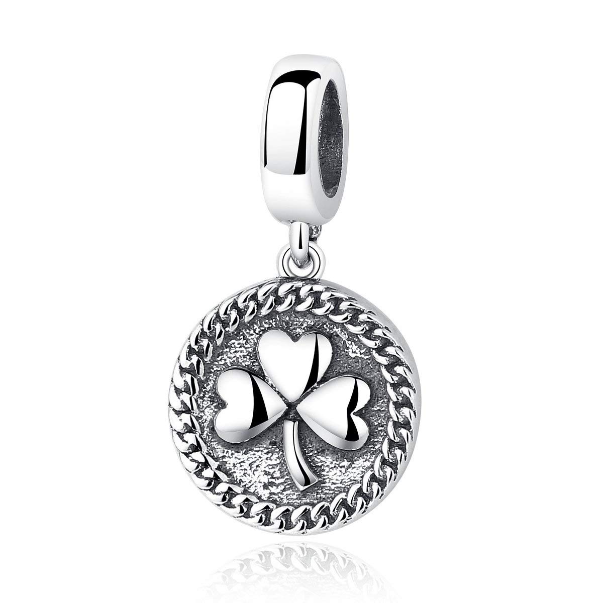 FeatherWish Lucky Irish Clover Shamrock Leaf Family Love Home Flower Dangle Charm 925 Sterling Silver Fits And Compatible With Pandora Bracelets Gift For Sister Wife Daughter Best Friend Mum Womens