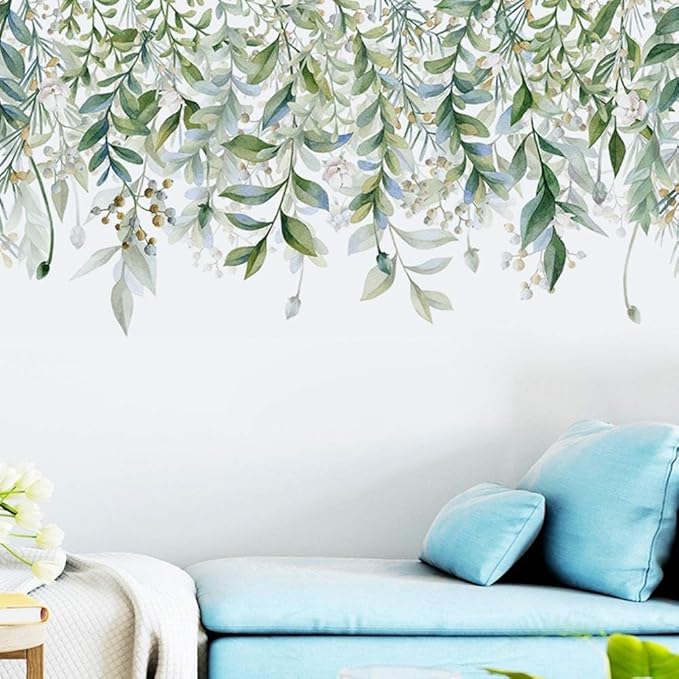 Rohome Green Leaves Wall Sticker, Waterproof PVC Peel and