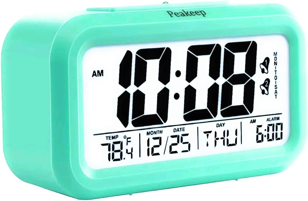Peakeep Battery Digital Clock with 2, Snooze, Optional Weekday Alarm