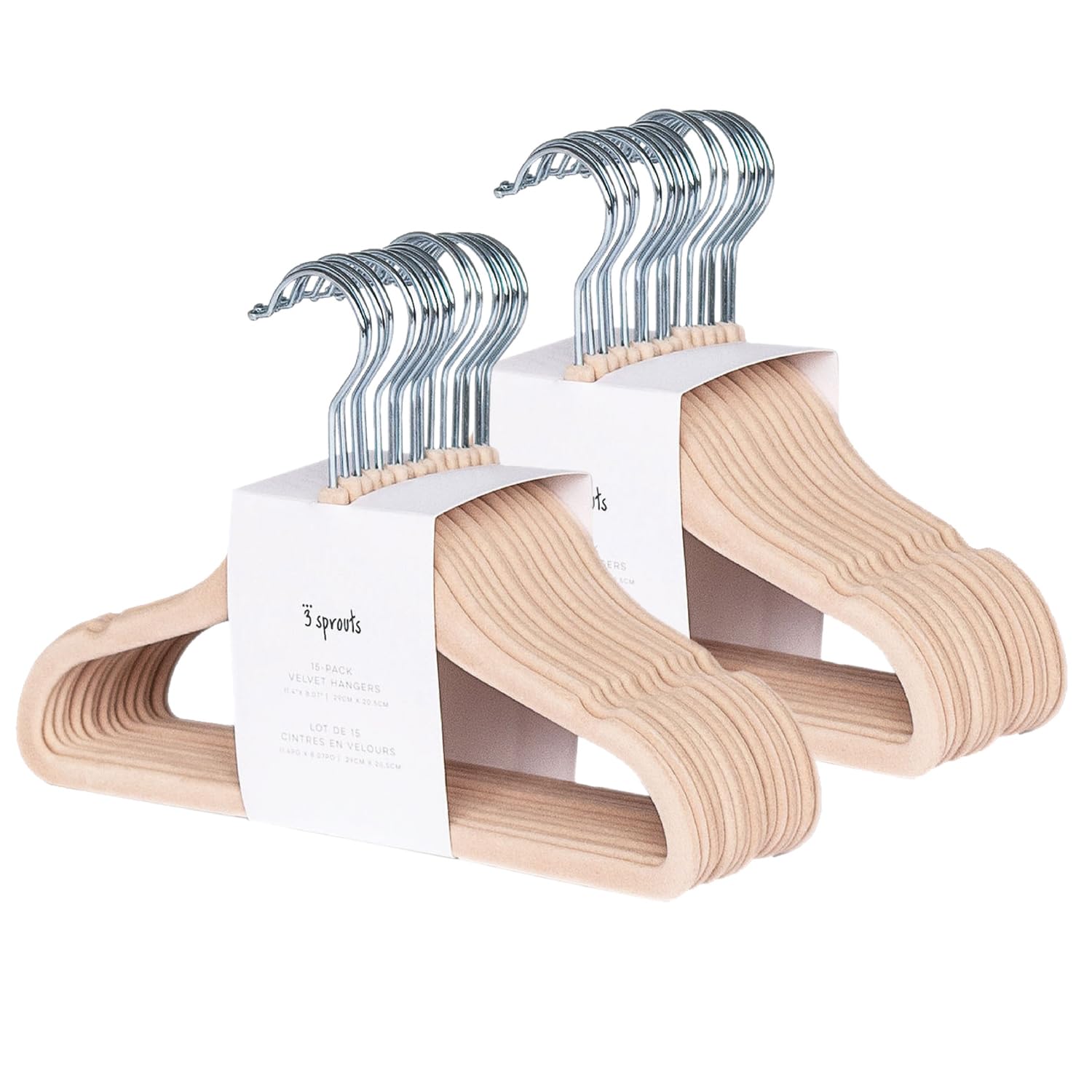 3 Sprouts Velvet Baby Hangers - Non-Slip Hangers for Infant & Toddler - Closet Hanger for Childrens Clothes & Coat - Newborn Hanger, Pack of 30 - Hazelnut