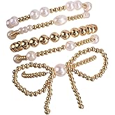 Mikovivi 5pcs Gold Bow Bracelets for Women, Stretch Gold Beaded Pearl Bracelet Set Stackable Bead Ball Bracelet Accessories Gifts for Women Trendy Jewelry