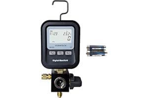 VIVANTECH Digital Gauge HVAC, R22, R134A, R410, R502, R1234Y Vacuum Pressure High-Accuracy Manifold Gauge for AC, Refrigeration and Leak Detection with Backlit LCD, 24 Refrigerants Database